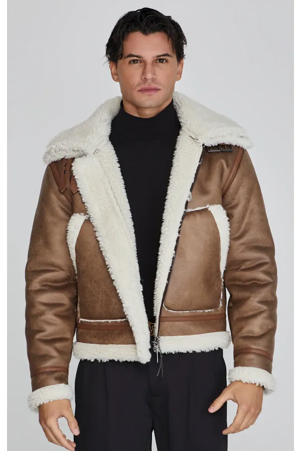 Bunda SIKSILK Aviator Jacket brown/white