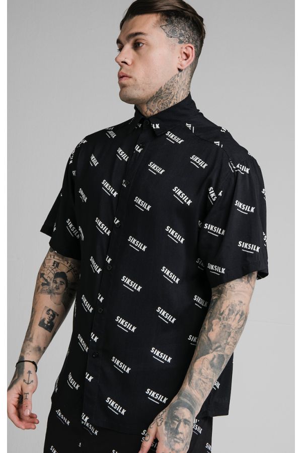 Košeľa SIKSILK Repeat Print Resort Shirt black