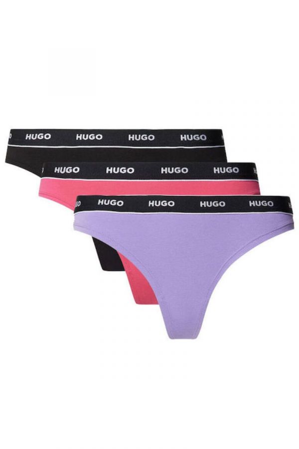 Tangá HUGO 3-pack Thong Stripe black/pink/violet